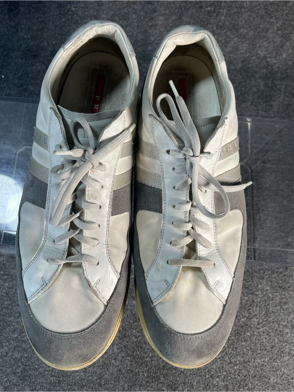 PRADA SPORTS MEN'S SZ 10 DESIGNER SHOES WHITE & SILVER SNEAKERS 4E1806 - Picture 7 of 16